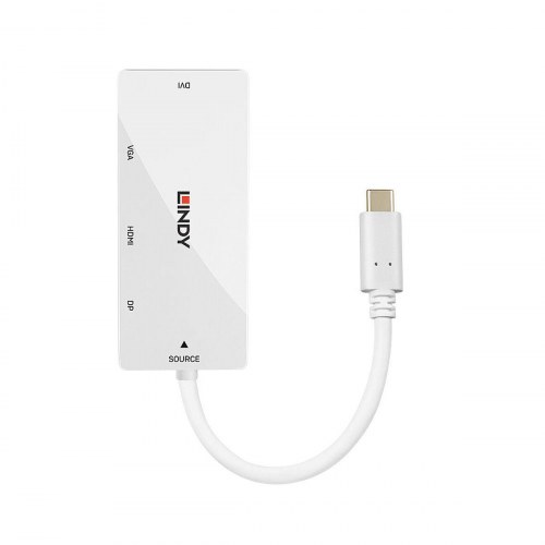 LINDY 43279 USB-C til HDMI/VGA/DP/DVI hub - hvid