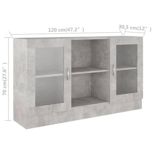 Vitrineskab 120x30,5x70 cm spånplade betongrå