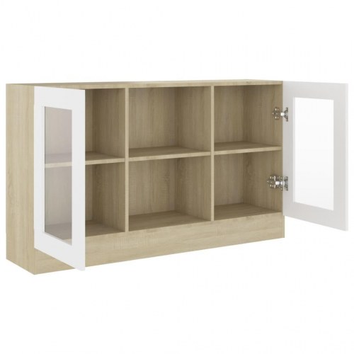 Vitrineskab 120x30,5x70 cm konstrueret træ hvid og sonoma-eg