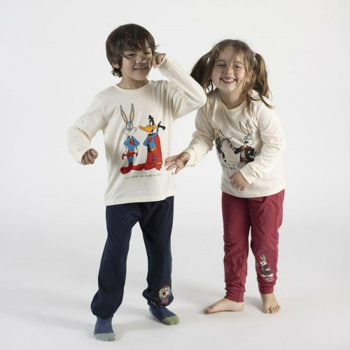 Warner Bros børnepyjamas - Rød/Beige, 10 år, 100% bomuld