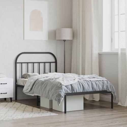 Sengeramme med sengegavl 100×190 cm - metal, sort