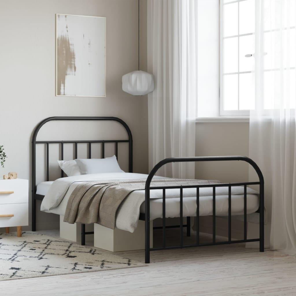 Sengeramme Med Sengegavl Metal - Sort / med hovedgærde og fodgærde / 100 x 190 cm