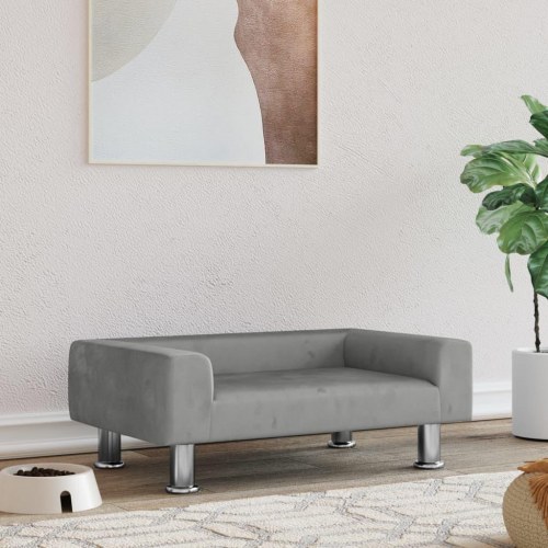 Hundeseng i velour - 70 × 45 × 26,5 cm, lysegrå