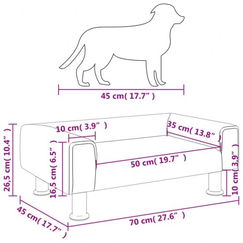 Hundeseng i velour 70 x 45 x 26,5 cm - mørkegrå