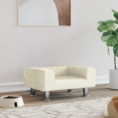 Hundeseng i velour - creme, 50 × 40 × 26,5 cm
