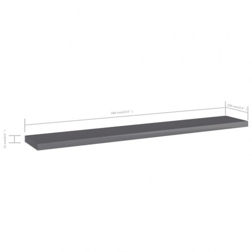 Boghylder 4 stk. - 60×10×1,5 cm i grå højglans, konstrueret træ