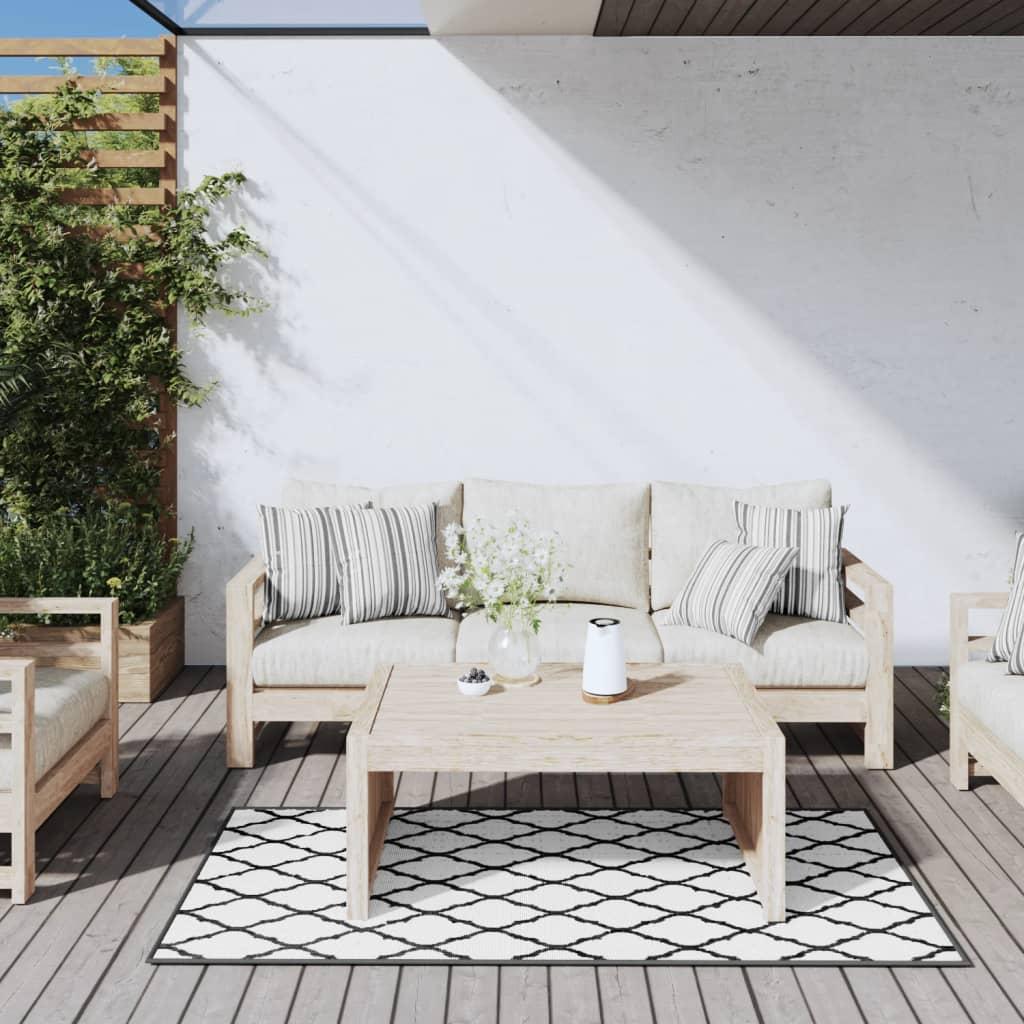 Udendørs gulvtæppe 80x150 cm vendbart design grå og hvid