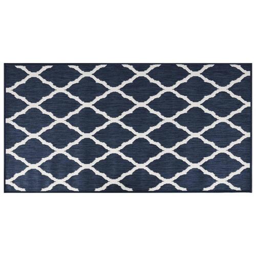Udendørs gulvtæppe 80x150 cm vendbart design marineblå og hvid