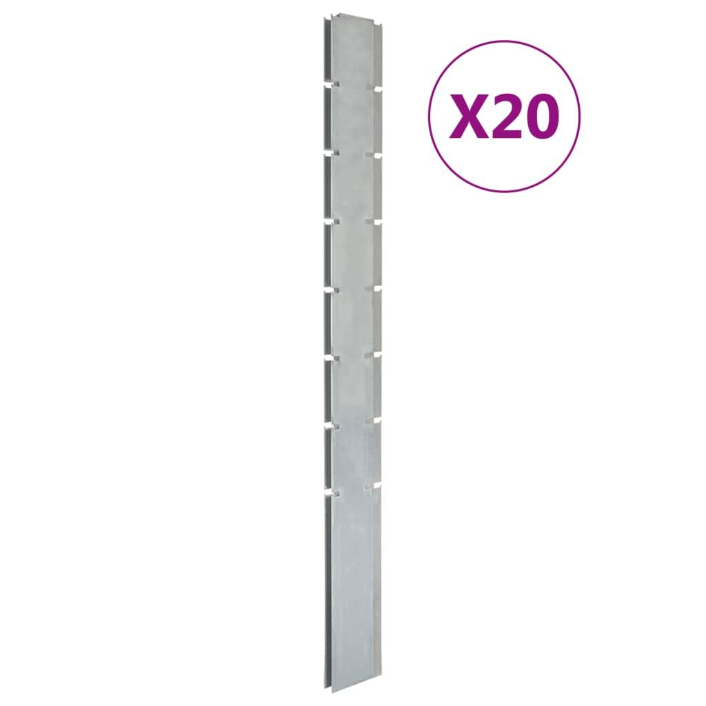 Stolpe til havehegn 20 stk. 200 cm galvaniseret stål sølvfarvet