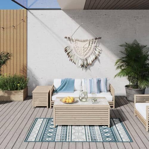 Udendørs gulvtæppe 80x150 cm vendbart design akvamarin og hvid