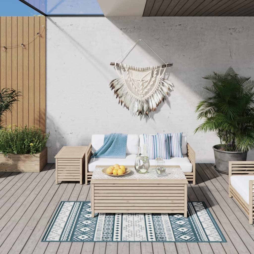 Udendørs gulvtæppe 80x150 cm vendbart design akvamarin og hvid