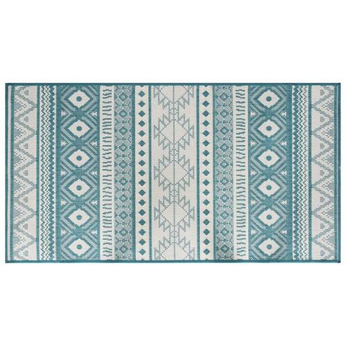Udendørs gulvtæppe 80x150 cm vendbart design akvamarin og hvid