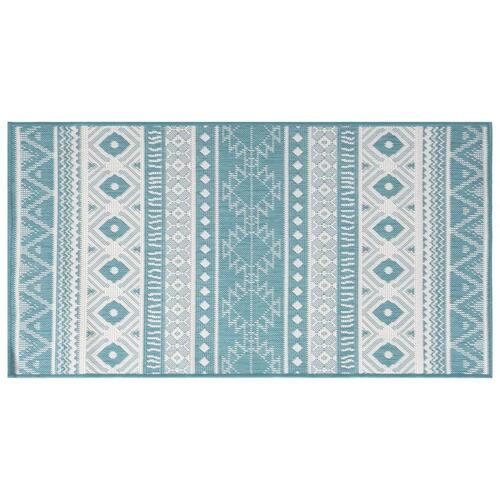 Udendørs gulvtæppe 80x150 cm vendbart design akvamarin og hvid