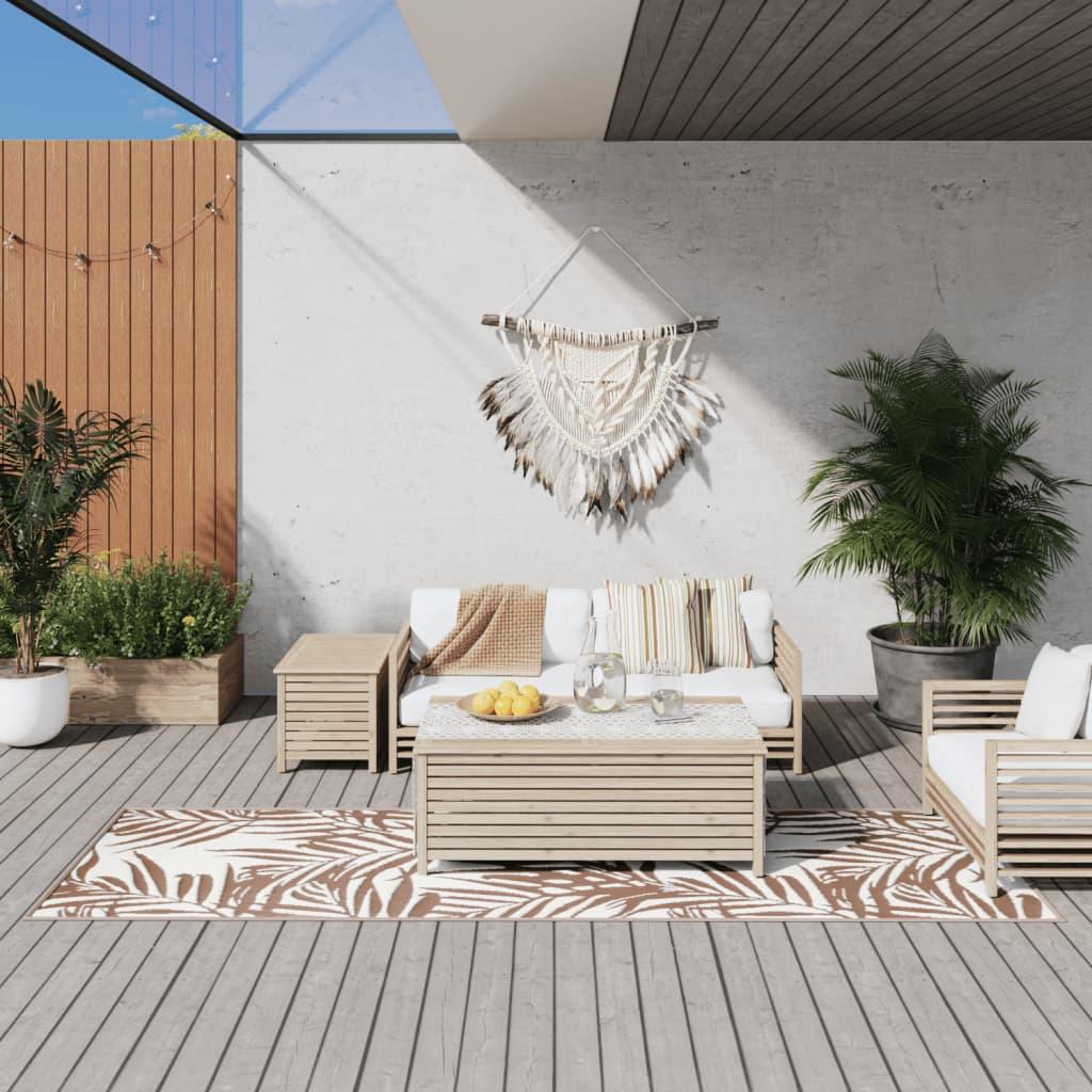 Udendørs gulvtæppe 80x250 cm vendbart design brun og hvid