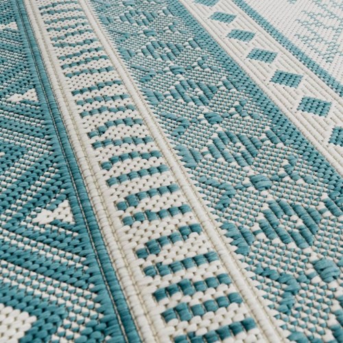 Udendørs gulvtæppe 100x200 cm vendbart design akvamarin og hvid