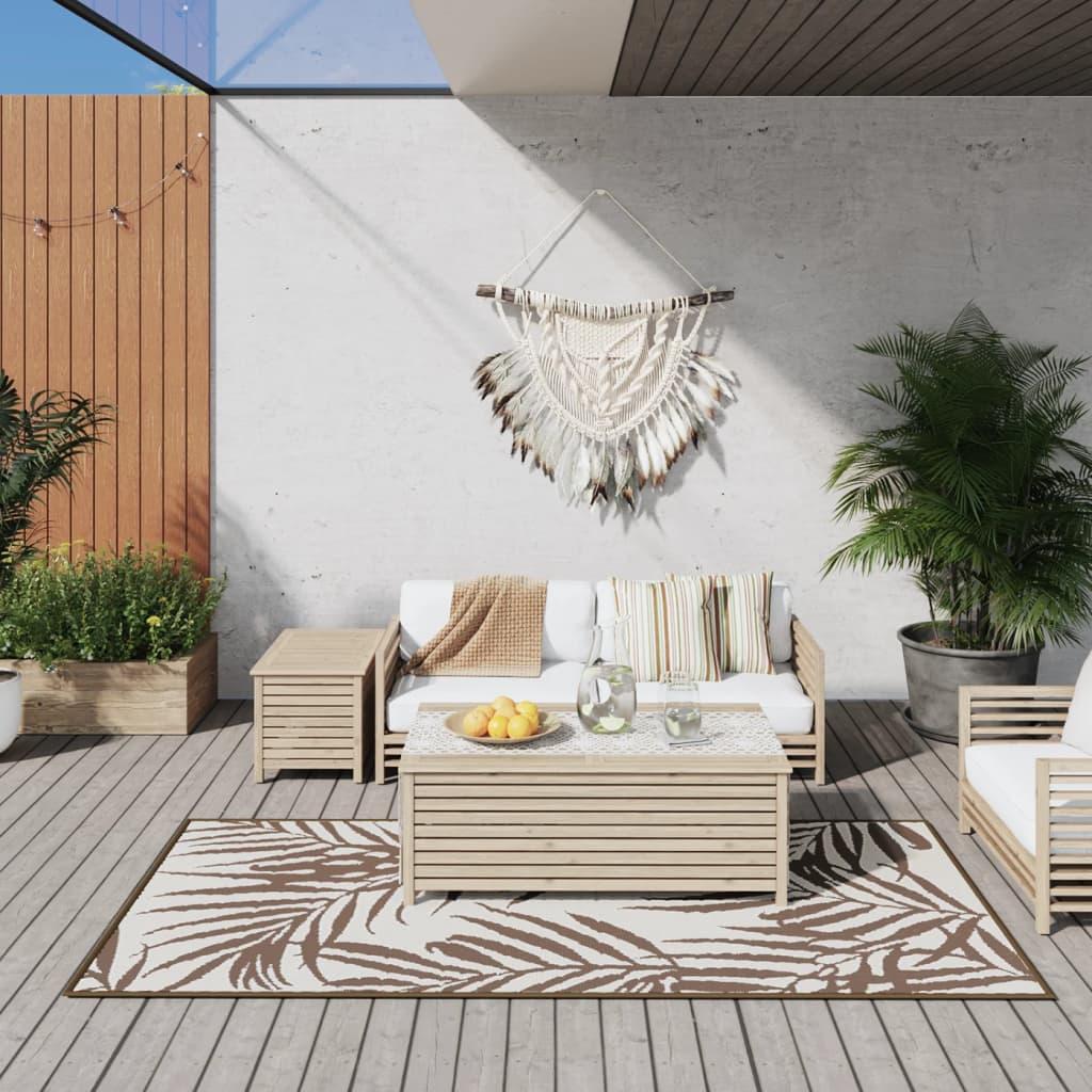 Udendørs gulvtæppe 100x200 cm vendbart design brun og hvid