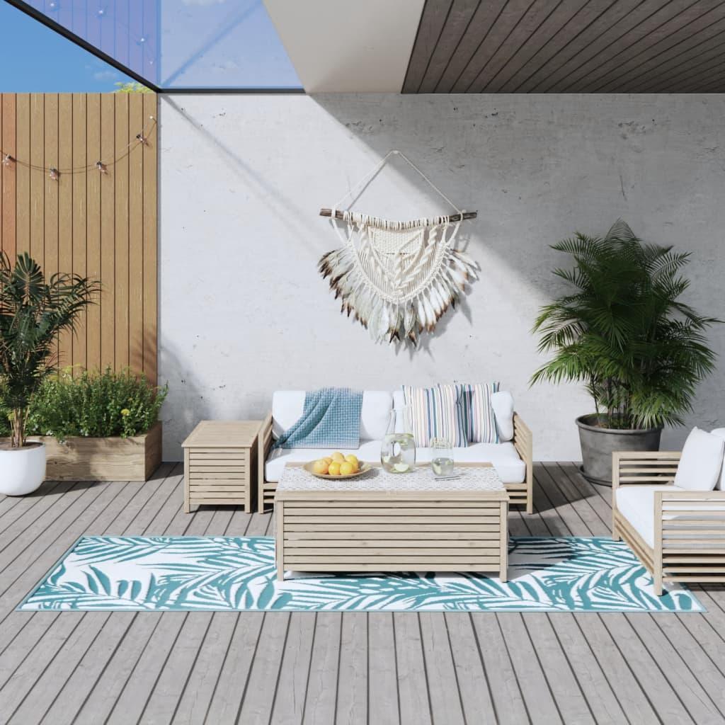 Udendørs gulvtæppe 80x250 cm vendbart design akvamarin og hvid