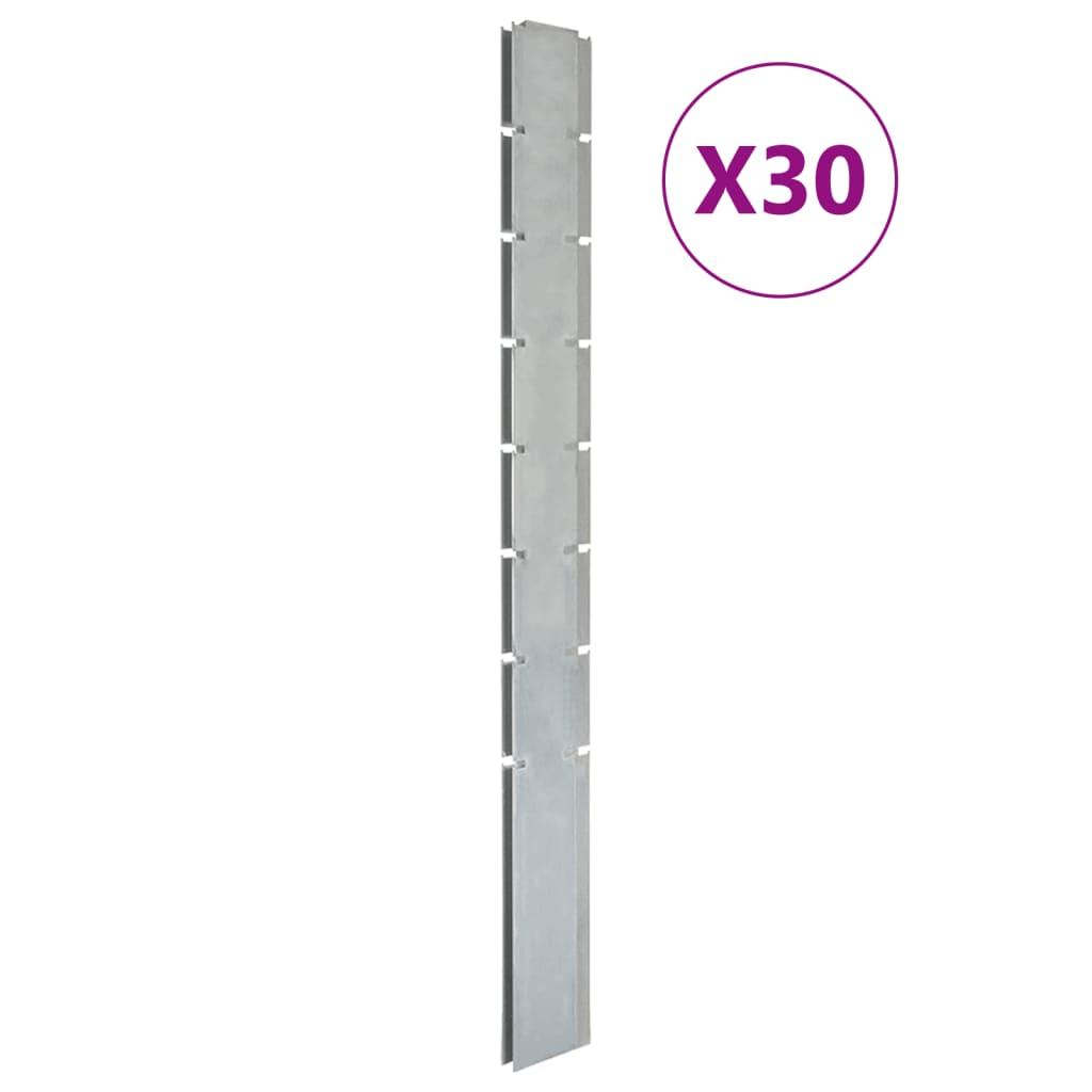 Stolpe til havehegn 30 stk. 200 cm galvaniseret stål sølvfarvet