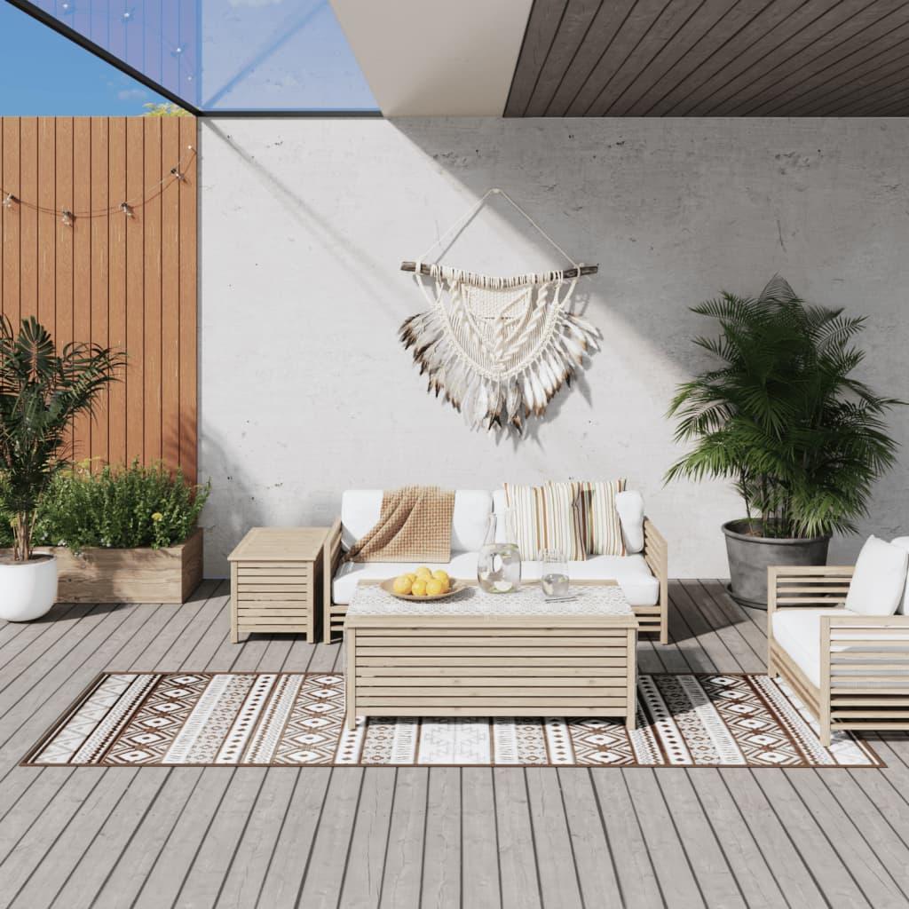 Udendørs gulvtæppe 80x250 cm vendbart design brun og hvid
