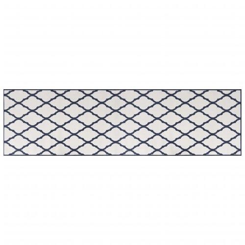 Udendørs gulvtæppe 80x250 cm vendbart design marineblå og hvid