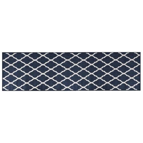 Udendørs gulvtæppe 80x250 cm vendbart design marineblå og hvid