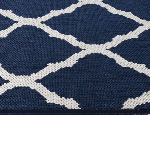 Udendørs gulvtæppe 80x250 cm vendbart design marineblå og hvid