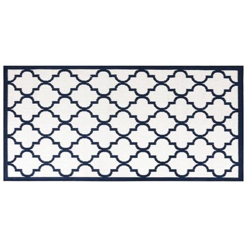 Udendørs gulvtæppe 80x150 cm vendbart design marineblå og hvid