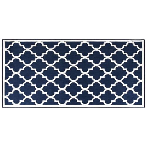 Udendørs gulvtæppe 80x150 cm vendbart design marineblå og hvid