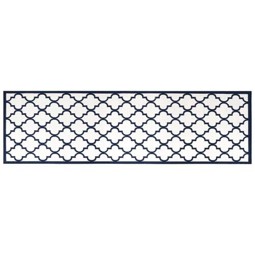 Udendørs gulvtæppe 80x250 cm vendbart design marineblå og hvid