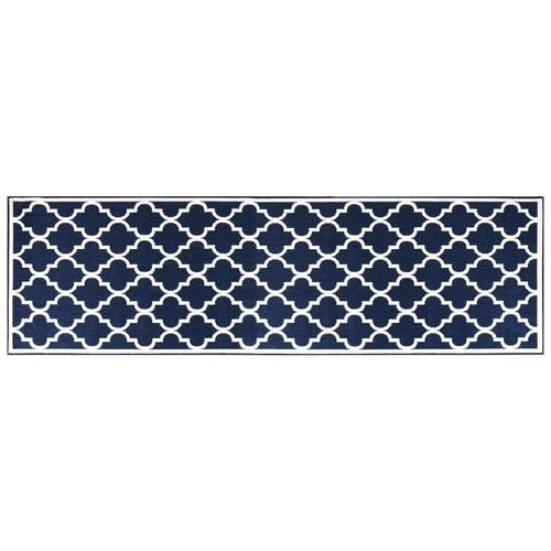 Udendørs gulvtæppe 80x250 cm vendbart design marineblå og hvid