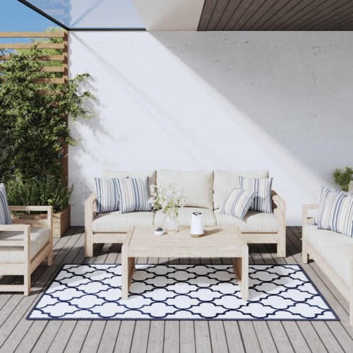 Udendørs gulvtæppe 100x200 cm vendbart design marineblå og hvid