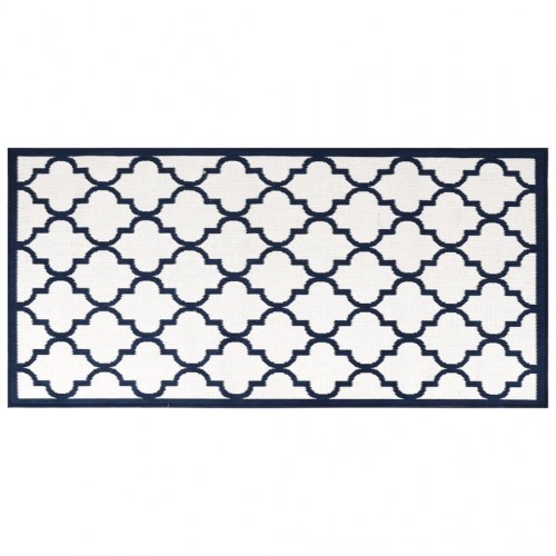 Udendørs gulvtæppe 100x200 cm vendbart design marineblå og hvid