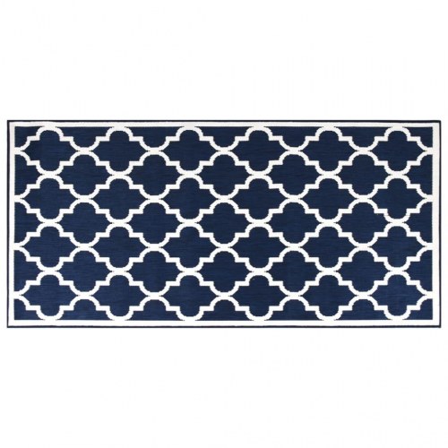 Udendørs gulvtæppe 100x200 cm vendbart design marineblå og hvid