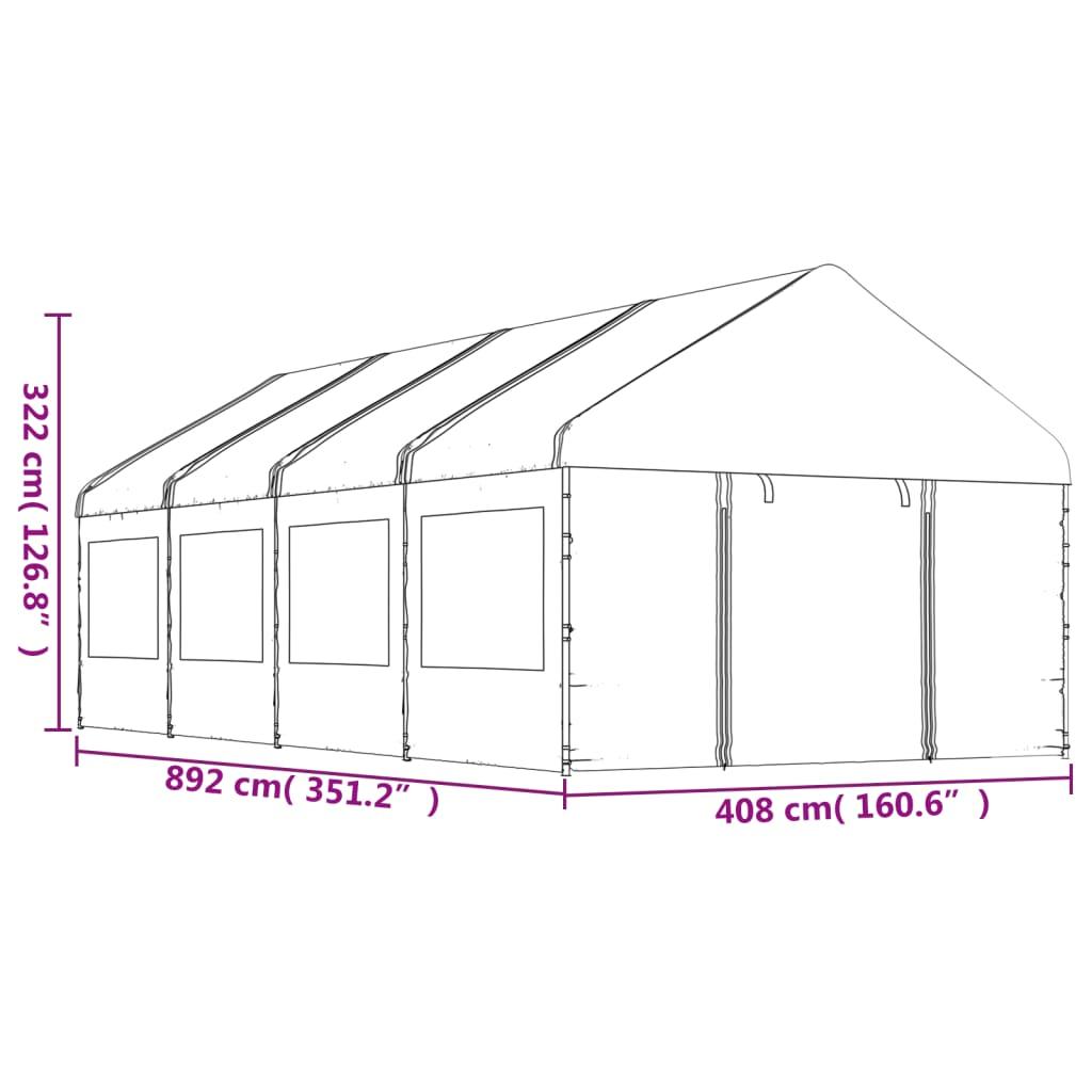 Pavillon med tag 8,92x4,08x3,22 m polyethylen hvid