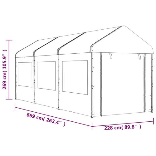 Pavillon med tag 6,69x2,28x2,69 m polyethylen hvid
