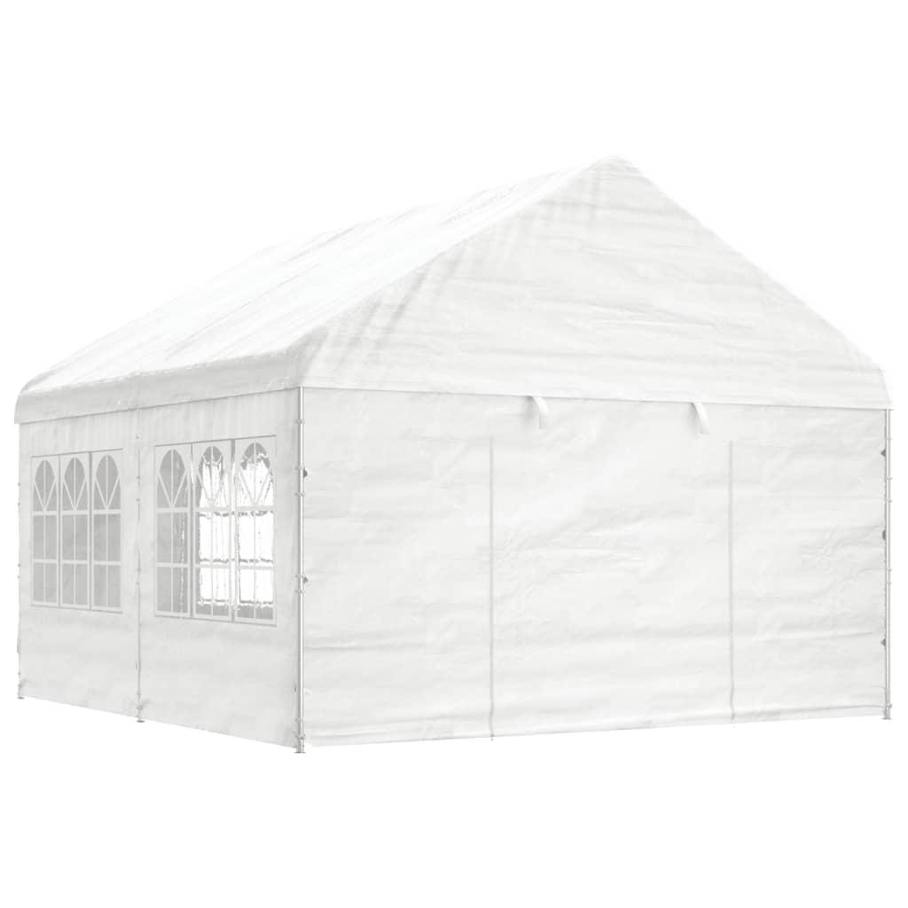Pavillon med tag 4,46x4,08x3,22 m polyethylen hvid