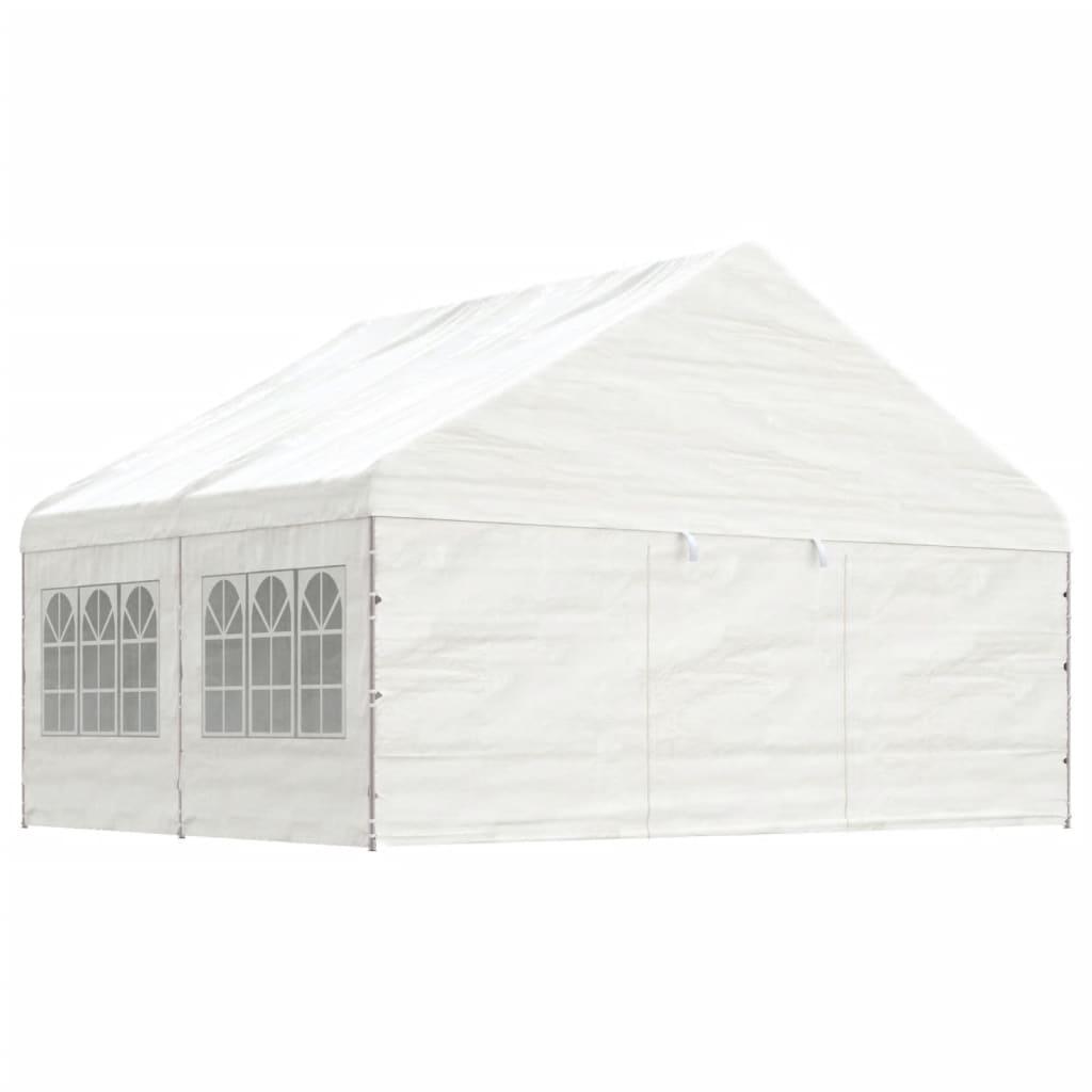 Pavillon med tag 4,46x5,88x3,75 m polyethylen hvid