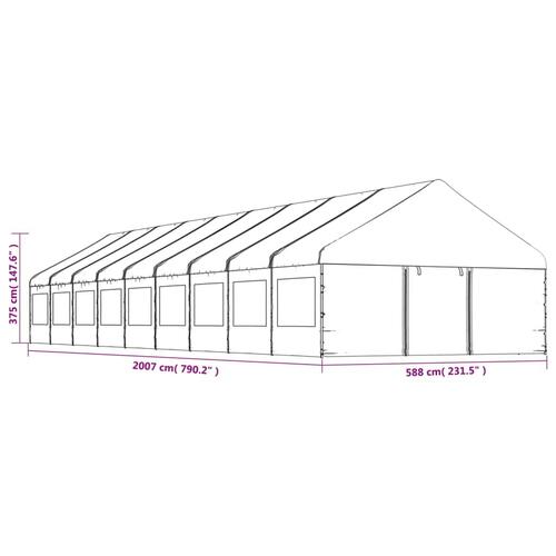 Pavillon med tag 20,07x5,88x3,75 m polyethylen hvid