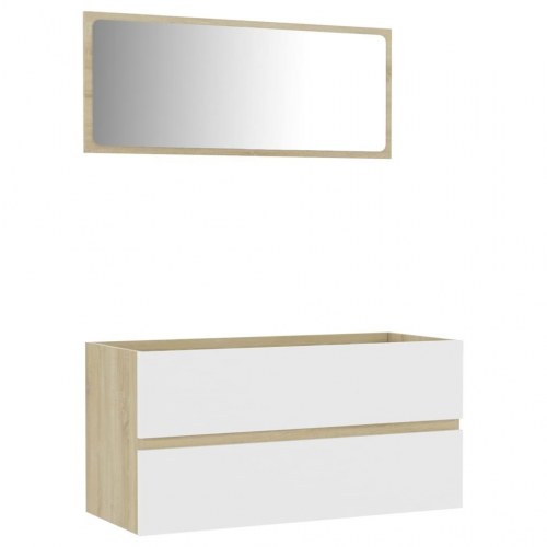 Badeværelsesmøbelsæt 2 dele spånplade hvid og sonoma-eg