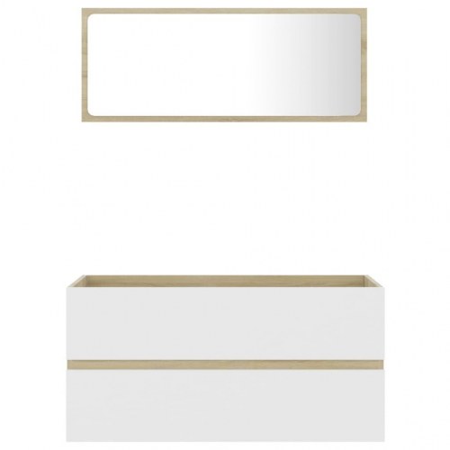Badeværelsesmøbelsæt 2 dele spånplade hvid og sonoma-eg