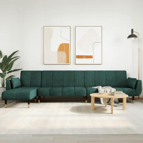 Sovesofa med chaiselong 275x140x70 cm velour mørkegrøn
