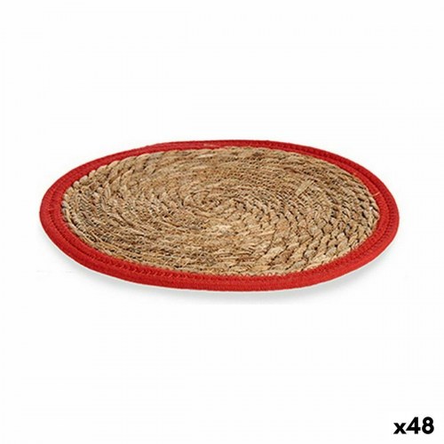 Dækkeserviet i naturlig fiber - rød kant, 35 cm (48 stk)