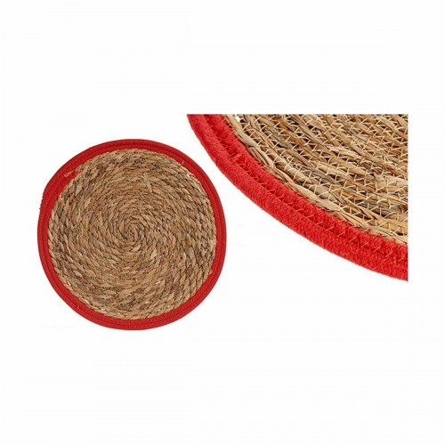 Dækkeserviet i naturlig fiber - rød kant, 35 cm (48 stk)