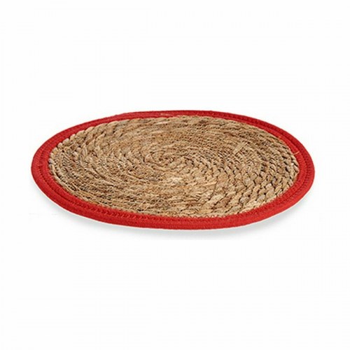 Dækkeserviet i naturlig fiber - rød kant, 35 cm (48 stk)