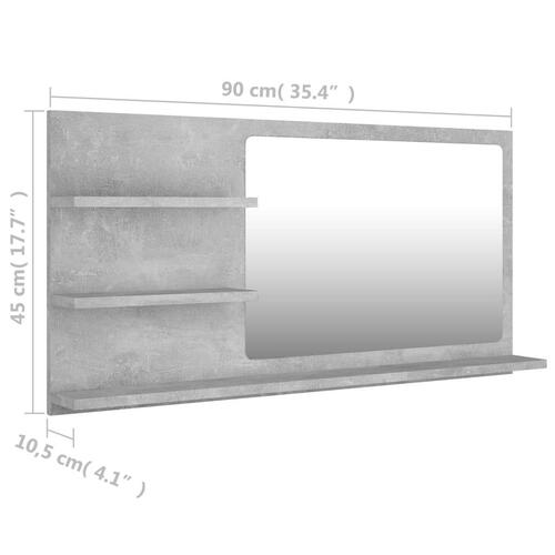 Badeværelsesspejl 90x10,5x45 cm spånplade betongrå