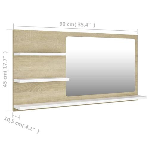 Badeværelsesspejl 90x10,5x45 cm spånplade hvid og sonoma-eg