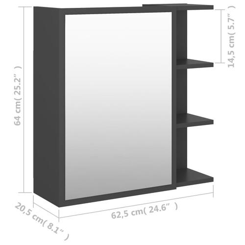Badeværelsesskab med spejl 62,5x20,5x64 cm konstrueret træ grå