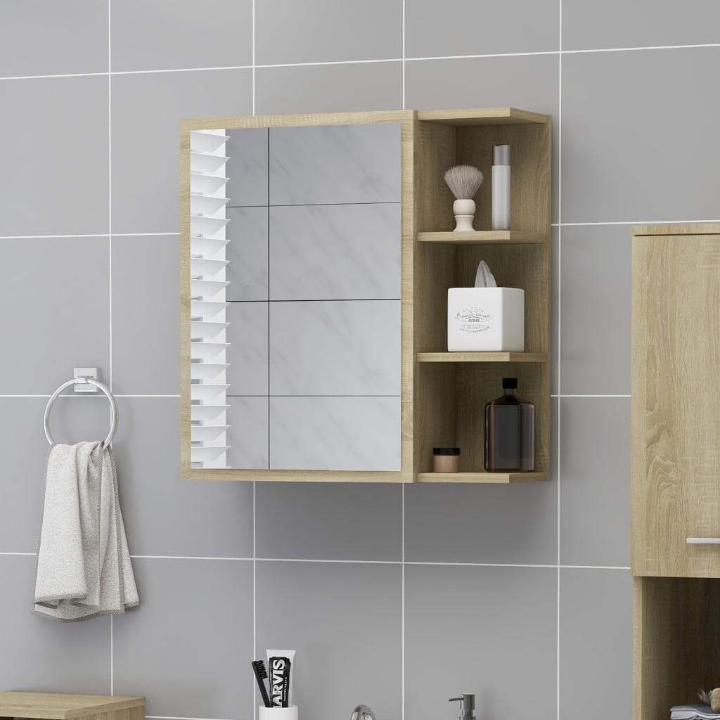 Badeværelsesskab med spejl 62,5x20,5x64 cm spånplade sonoma-eg