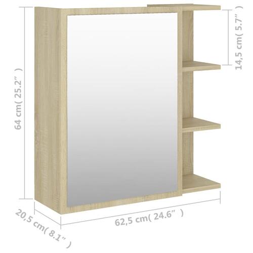 Badeværelsesskab med spejl 62,5x20,5x64 cm spånplade sonoma-eg