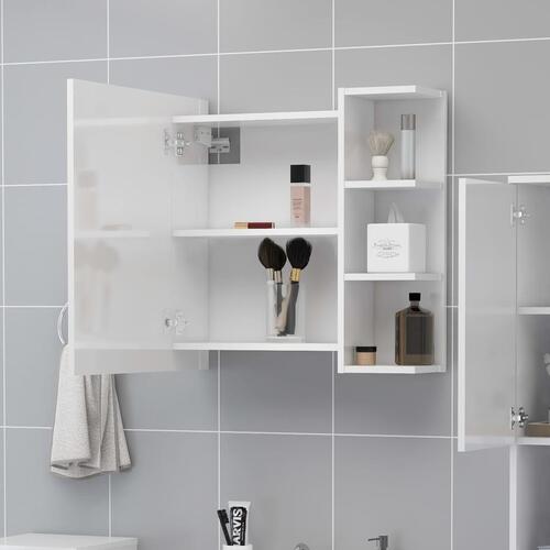 Badeværelsesskab spejl 62,5x20,5x64 cm spånplade hvid højglans